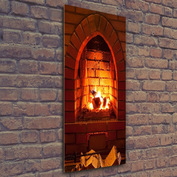 Cuadro de metacrilato moderno efecto cristal vertical Fuego en la chimenea