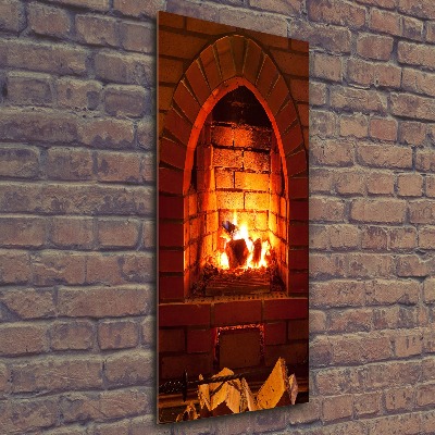 Cuadro de metacrilato moderno efecto cristal vertical Fuego en la chimenea