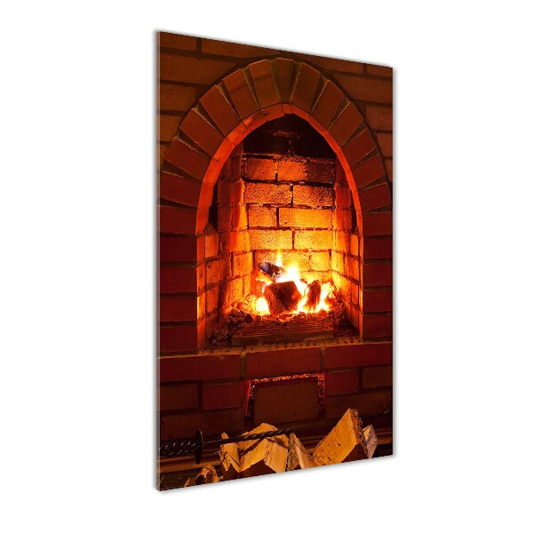 Cuadro de metacrilato moderno efecto cristal vertical Fuego en la chimenea
