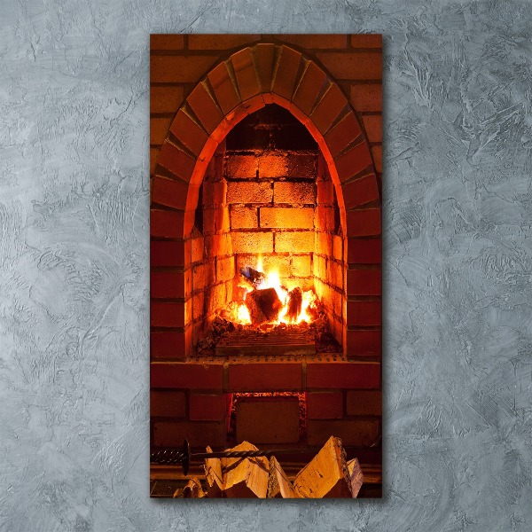 Cuadro de metacrilato moderno efecto cristal vertical Fuego en la chimenea