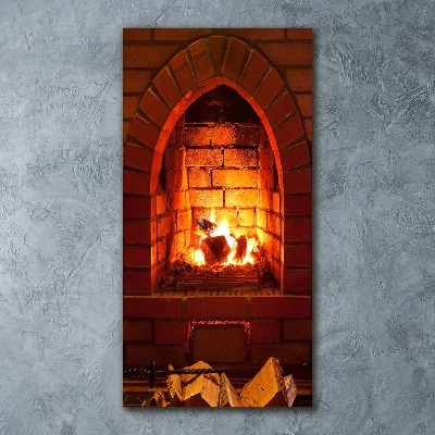 Cuadro de metacrilato moderno efecto cristal vertical Fuego en la chimenea
