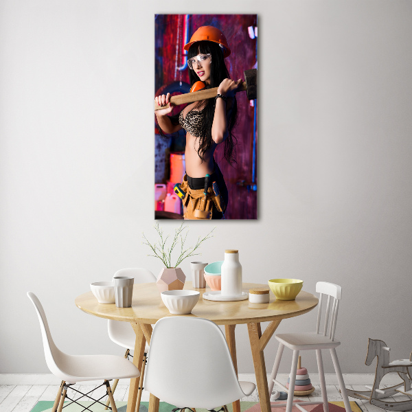 Cuadro de metacrilato moderno efecto cristal vertical Mujer trabajadora