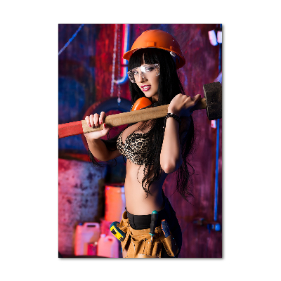 Cuadro de metacrilato moderno efecto cristal vertical Mujer trabajadora