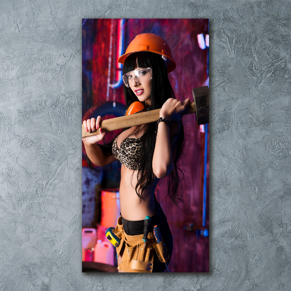 Cuadro de metacrilato moderno efecto cristal vertical Mujer trabajadora