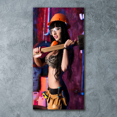 Cuadro de metacrilato moderno efecto cristal vertical Mujer trabajadora