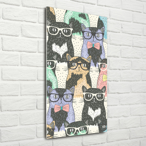 Cuadro decorativo en acrílico brillante vertical Gatos con gafas