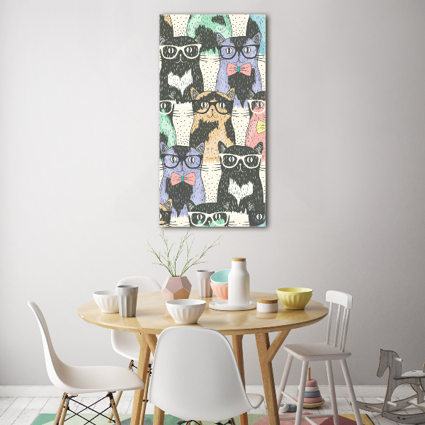 Cuadro decorativo en acrílico brillante vertical Gatos con gafas