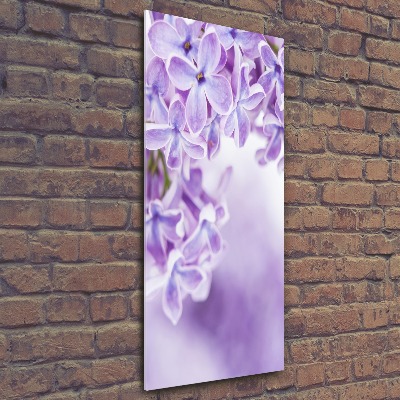 Cuadro de metacrilato moderno efecto cristal vertical flores lilas