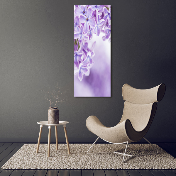 Cuadro de metacrilato moderno efecto cristal vertical flores lilas