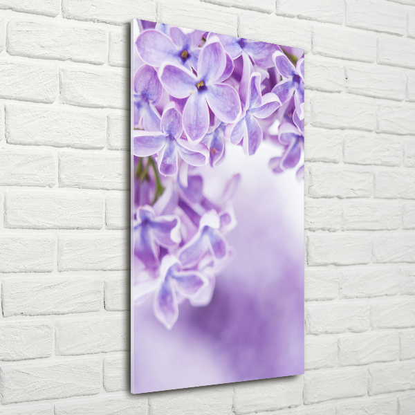 Cuadro de metacrilato moderno efecto cristal vertical flores lilas