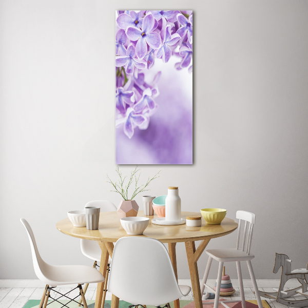 Cuadro de metacrilato moderno efecto cristal vertical flores lilas