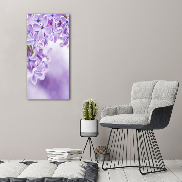 Cuadro de metacrilato moderno efecto cristal vertical flores lilas