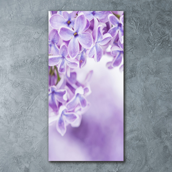 Cuadro de metacrilato moderno efecto cristal vertical flores lilas