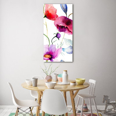 Cuadro de metacrilato moderno efecto cristal vertical Amapolas