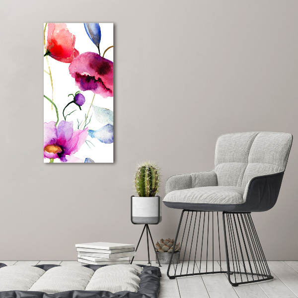 Cuadro de metacrilato moderno efecto cristal vertical Amapolas