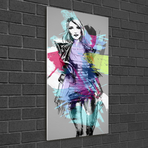 Cuadro de metacrilato moderno efecto cristal vertical Mujer abstracta