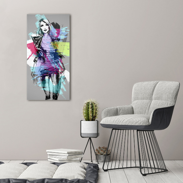 Cuadro de metacrilato moderno efecto cristal vertical Mujer abstracta