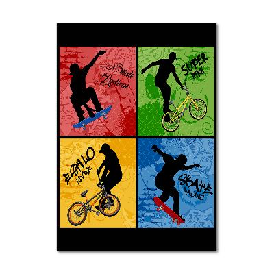 Cuadro de metacrilato moderno efecto cristal vertical Bicicleta y patineta