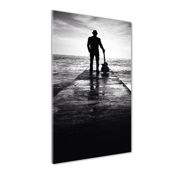 Impresión en metacrilato de alta calidad vertical Guitarrista en el muelle