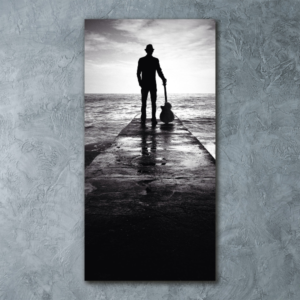 Impresión en metacrilato de alta calidad vertical Guitarrista en el muelle