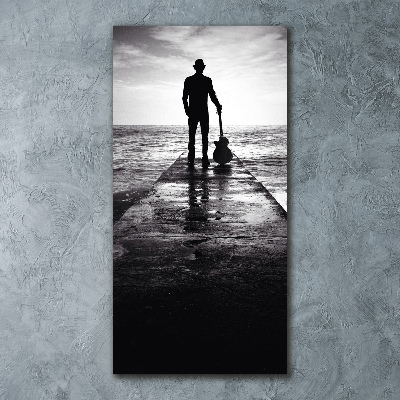 Impresión en metacrilato de alta calidad vertical Guitarrista en el muelle