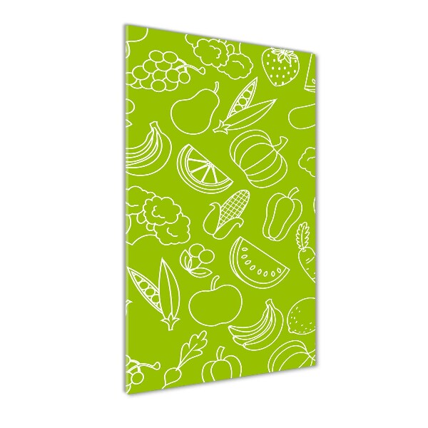 Cuadro de metacrilato moderno efecto cristal vertical Verduras y frutas