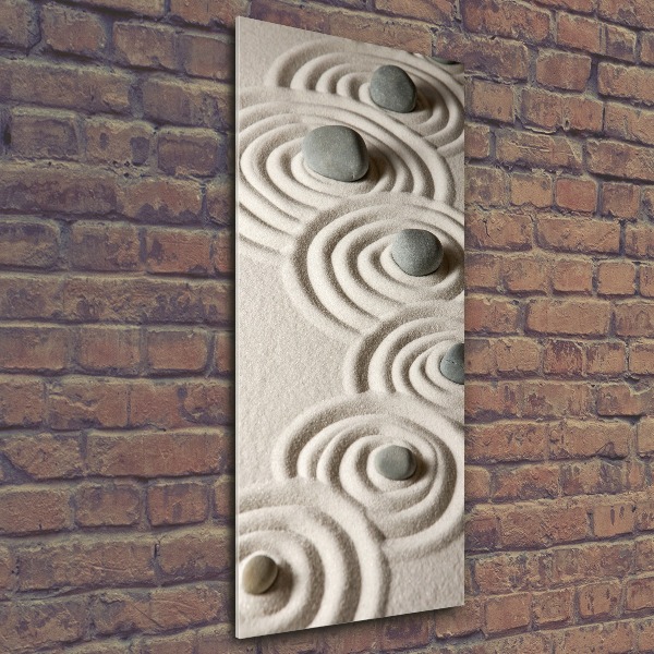 Cuadro de metacrilato moderno efecto cristal vertical Piedras en la arena