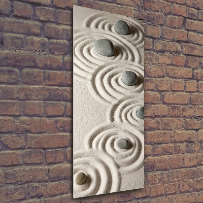 Cuadro de metacrilato moderno efecto cristal vertical Piedras en la arena