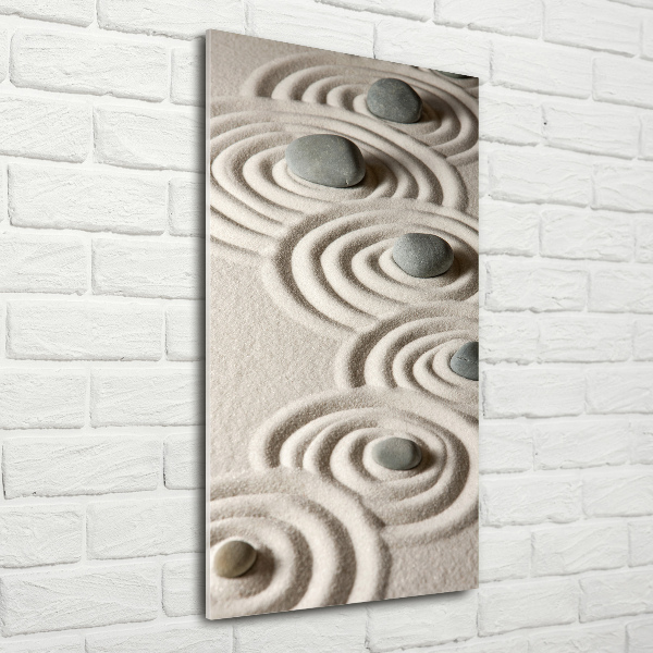 Cuadro de metacrilato moderno efecto cristal vertical Piedras en la arena