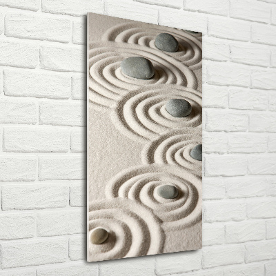 Cuadro de metacrilato moderno efecto cristal vertical Piedras en la arena