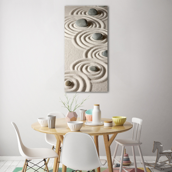 Cuadro de metacrilato moderno efecto cristal vertical Piedras en la arena