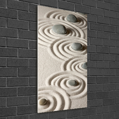 Cuadro de metacrilato moderno efecto cristal vertical Piedras en la arena