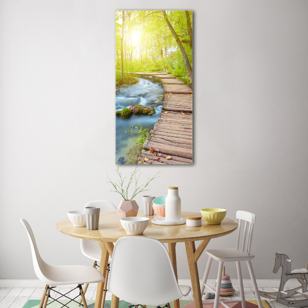 Cuadro de metacrilato moderno efecto cristal vertical Camino en el bosque