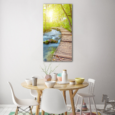 Cuadro de metacrilato moderno efecto cristal vertical Camino en el bosque