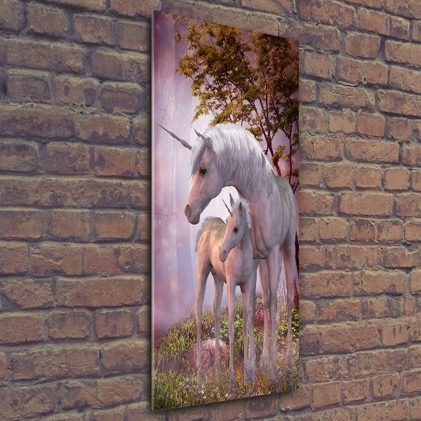 Cuadro de metacrilato moderno efecto cristal vertical Unicornios