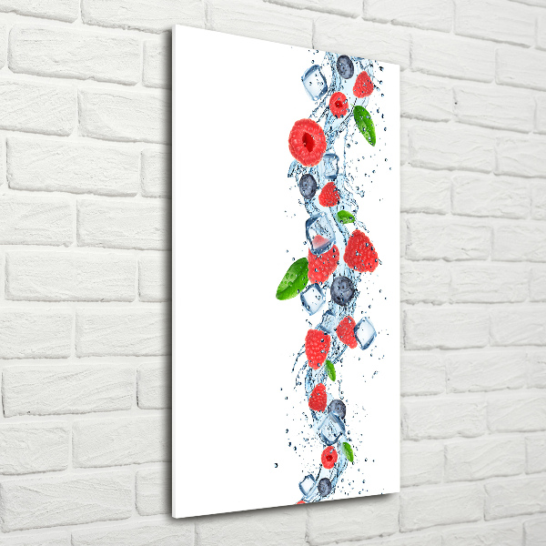 Cuadro decorativo en acrílico brillante vertical Frutos del bosque y hielo