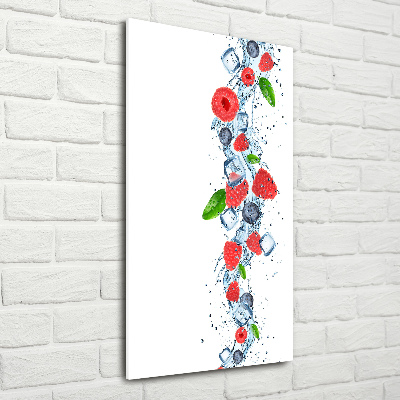 Cuadro decorativo en acrílico brillante vertical Frutos del bosque y hielo