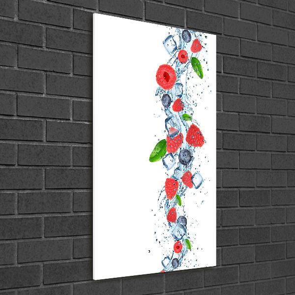 Cuadro decorativo en acrílico brillante vertical Frutos del bosque y hielo