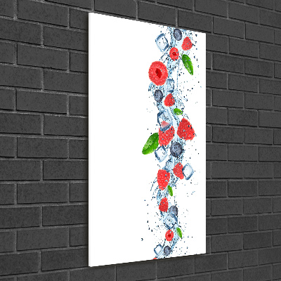 Cuadro decorativo en acrílico brillante vertical Frutos del bosque y hielo