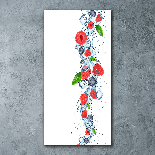 Cuadro decorativo en acrílico brillante vertical Frutos del bosque y hielo