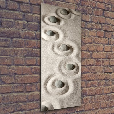 Cuadro de metacrilato moderno efecto cristal vertical Piedras en la arena