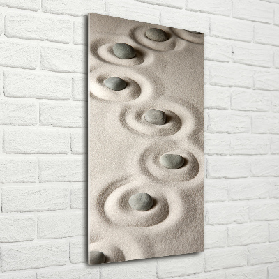 Cuadro de metacrilato moderno efecto cristal vertical Piedras en la arena