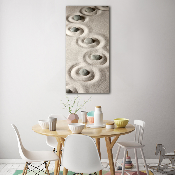 Cuadro de metacrilato moderno efecto cristal vertical Piedras en la arena