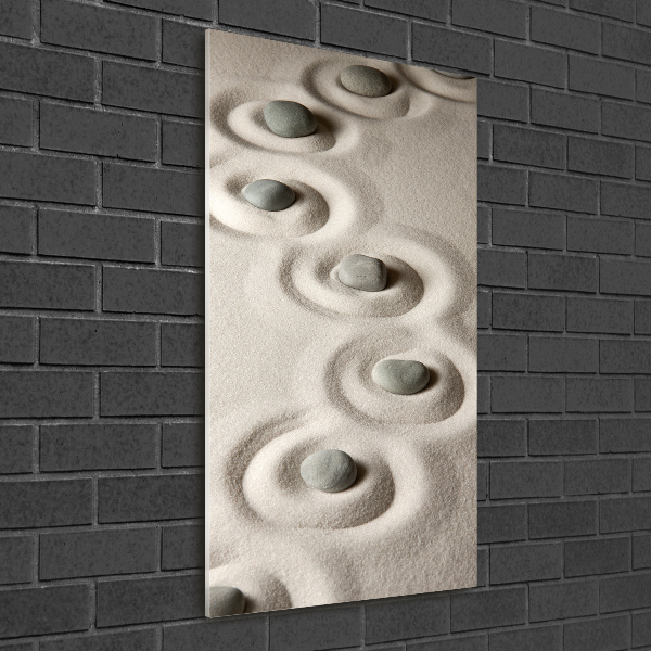 Cuadro de metacrilato moderno efecto cristal vertical Piedras en la arena