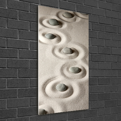 Cuadro de metacrilato moderno efecto cristal vertical Piedras en la arena