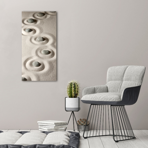 Cuadro de metacrilato moderno efecto cristal vertical Piedras en la arena