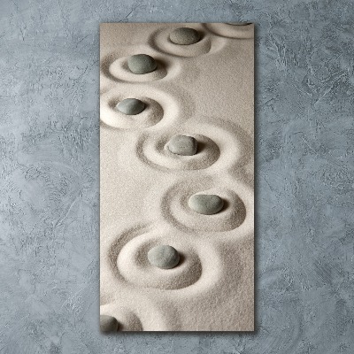 Cuadro de metacrilato moderno efecto cristal vertical Piedras en la arena