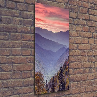 Cuadro decorativo en acrílico brillante vertical Niebla sobre las montañas