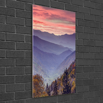 Cuadro decorativo en acrílico brillante vertical Niebla sobre las montañas