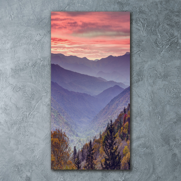 Cuadro decorativo en acrílico brillante vertical Niebla sobre las montañas